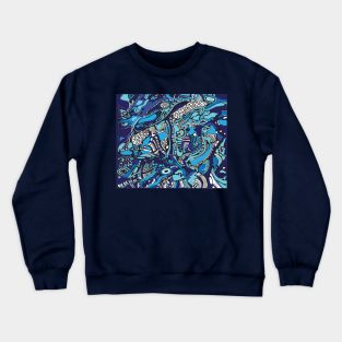 Blue Monochrome tree pattern Crewneck Sweatshirt